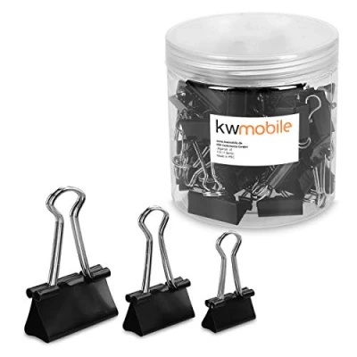 Abbildung von kwmobile 60x Foldback Klammern Set 20x 19mm 25mm 32mm Vielzweckklammer Büro Dokumenten Clips Metall Maul Klammer Klemmen in Schwarz