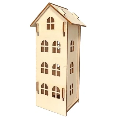 Abbildung von Ideen mit Herz Deko Haus aus Holz natur Miniatur Häuser zum Zusammenstecken für LED Teelicht Aufhängen 7 cm x 5,6 15,5