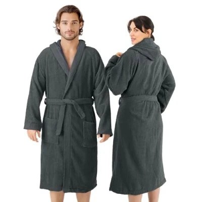 Abbildung von HOMELEVEL Frottee Bademantel 100% Baumwolle Frauen Männer Damen und Herren in Anthrazit, XL