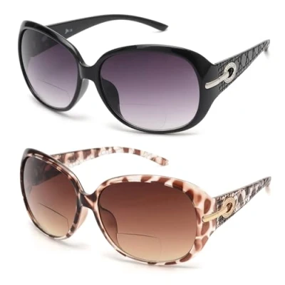 Abbildung von JM Klassisch Bifokale Lese Sonnenbrille für Damen Jahrgang Lesebrille Draussen UV Schutz Schwarz + Schildkröte +2.5
