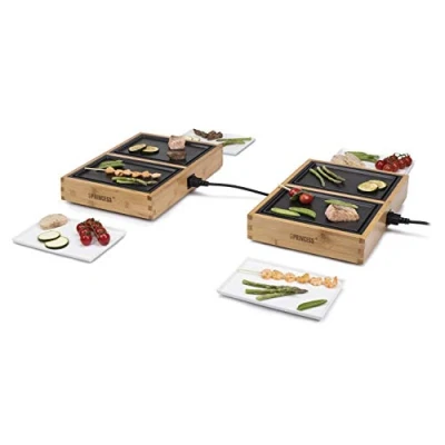 Abbildung von Princess Dinner4All Pure Tischgrill mit Bambusausführung 4x210W, 2M Kabellänge, 4x Heizplatten und Keramikplatten, 104040