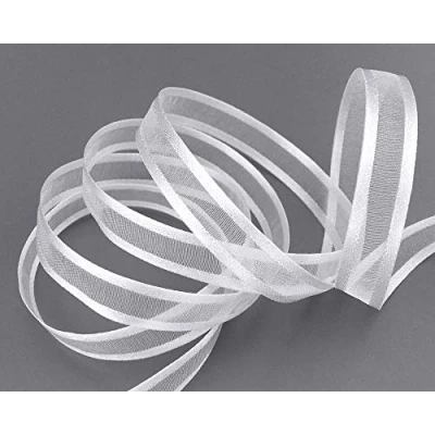 Abbildung von 50 m x 10 mm Chiffonband mit Satin Kante WEISS (01) Chiffon Dekoband Schleifenband Geschenkband Halbtransparent Glänzend ohne Draht Organza