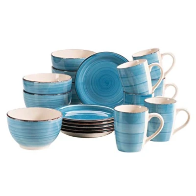 Abbildung von MÄSER 931601 Bel Tempo II Frühstück Service für 6 Personen im Vintage Look, handbemalte Keramik, 18 teiliges Geschirr Set, Dunkelblau, Steingut, Blau