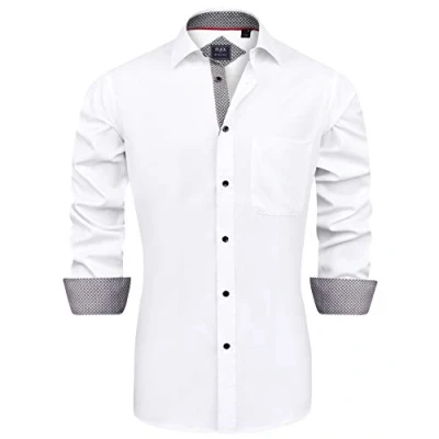 Abbildung von J.VER Herren Hemd Regular Fit Langarm Herrenhemden Freizeithemd Businesshemd Elastiscer Musterhemd,Weiß Schwarz,2XL
