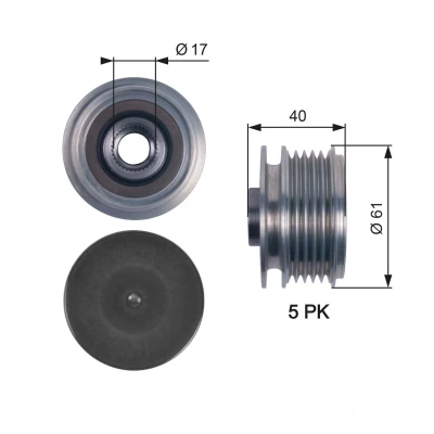 Abbildung von GATES OAP7117 Freilauf Lichtmaschine 40 FleetRunner Micro V Stretch Fit KIA: cee‘d I Estate, HYUNDAI: i30 ACCENT 3 Stufenheck