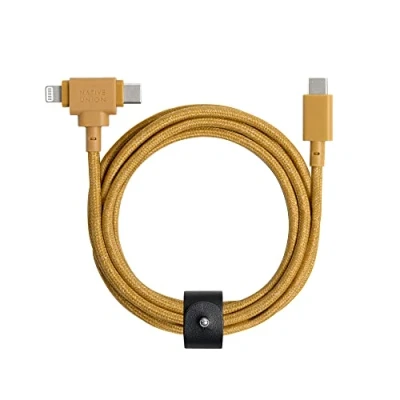 Abbildung von Native Union Belt Cable Duo 1,5 m Universal Ladekabel mit Ultra Starkem Geflechtschlauch Aus Recyceltem Material 2 in 1 MFi zertifizierte Stecker für Lightning &amp; Type C Geräte (Kraft)