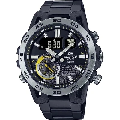 Abbildung von Casio Herren Quartz Armbanduhr, 52.00mm GehäusegröÃŸe mit schwarz analog Zifferblatt und Plastic/Resin Bracelet Armband ECB 40DC 1AEF