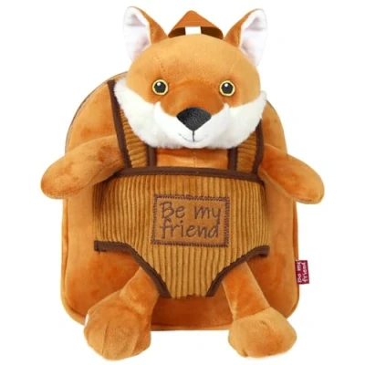 Abbildung von PERLETTI Kuscheltier Rucksack Fuchs Plüsch Abnehmbar Weich für Kleinkinder Kinderrucksack Plüschtier Hort Kindergarten Baby Kinder 3 4 5 Jahren Plüschspielzeug Kindertasche 22x25x3 cm (Fuchs)
