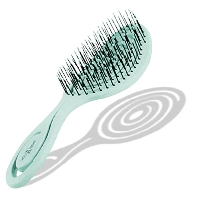 Abbildung von Chiara Ambra Bio Haarbürste, Bürste ohne Ziepen, Entwirrbürste geeignet für Locken &amp; lange Haare von Damen, Herren Kinder, Kopfhaut Massagebürste, Nachhaltige Lockenbürste, Hair Brush Helltürkis
