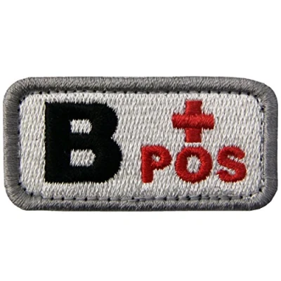 Abbildung von Taktisch Typ B positiv Blutgruppe Emblem Bestickter Aufnäher mit Haken und Flauschbänder, Rot schwarz