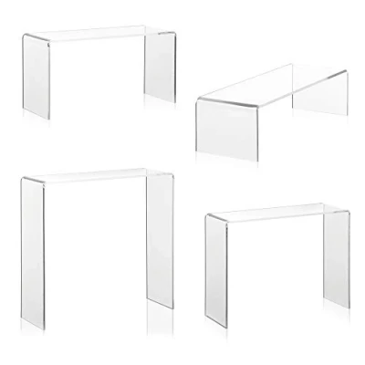 Abbildung von Warenträger Set als Dekoständer, Präsentationsständer, Verkaufs Display für Schuhe, Kosmetik, Sammlerstücke aus original PLEXIGLAS in vier verschiedenen Höhen