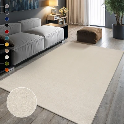 Abbildung von SANAT Kurzflor Teppich Wohnzimmer Uni Modern Teppiche fürs Schlafzimmer, Arbeitszimmer, Büro, Flur, Kinderzimmer und Küche Creme, 80 x 200 cm