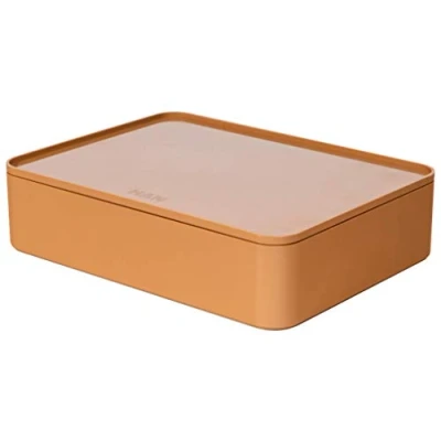 Abbildung von HAN Schubladenbox Allison SMART ORGANIZER Utensilienbox mit Innenschale und Deckel/ Serviertablett, stapelbar, Büro, Schreibtisch, Badezimmer, Küche, möbelschonende Gummifüße, 1110 83, caramel brown