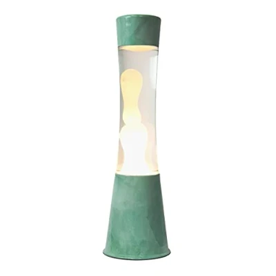 Abbildung von FISURA Lavalampe Jade. jadegrüner Sockel, transparente Flüssigkeit und weiße Lava. mit Ersatzbirne. Maße: 11 x 39,5 Zentimeter