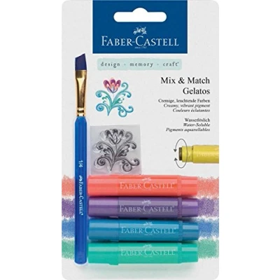 Abbildung von Faber Castell 121806 Aquarellkreiden Gelatos mit Pinsel und Stempel, 4 Stück, metallic
