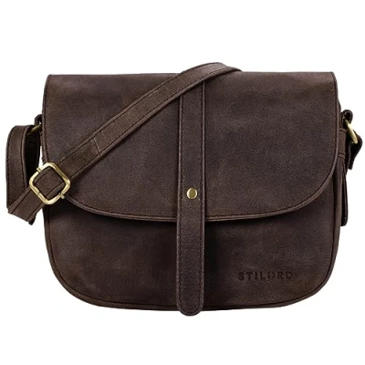 Abbildung von STILORD &#039;Kira&#039; Umhängetasche Frauen Leder Vintage kleine Handtasche zum Ausgehen klassische Abendtasche Partytasche Freizeittasche Echtleder, Farbe:muskat braun