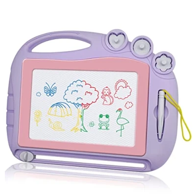Abbildung von AiTuiTui Zaubertafel Maltafel Magnettafel Reisegröße, Magnetische Zaubertafeln Kinder Bunt Zeichenbrett Pädagogische Spielzeug Geschenk mit 3 Stempel für 4 5 Jahre Geschenke (Violett)