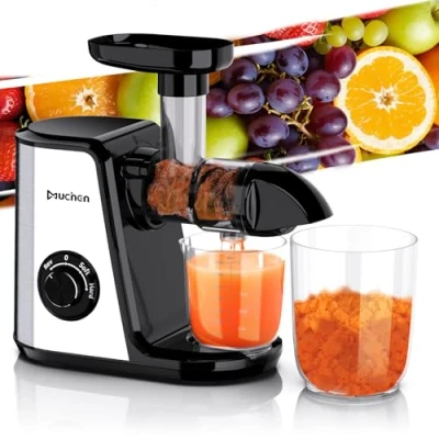 Abbildung von Muchen Slow Juicer Entsafter Gemüse und Obst Testsieger 150W Leiser Motor, Rückwärtszerkleinerung, Einfache Reinigung, Edelstahl Design in Schwarz &amp; Silber, inkl. Rezeptbuch