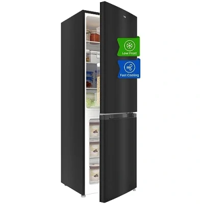 Abbildung von CHIQ CBM159LEBD Freistehender Kühlschrank mit Gefrierfach Kühl Gefrierkombination 144 cm Höhe, 47 Breit, 157L(109L/48L) Low Frost 152 kWh/Jahr LED Litcht Schwarz Inox