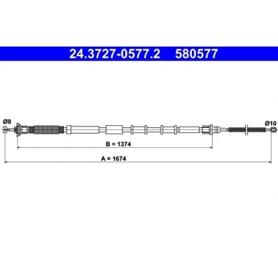 Abbildung von ATE 24.3727 0577.2 Handbremsseil 1674 FIAT: Grande Punto Hatchback, Evo III Hatchback