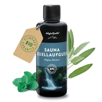 Abbildung von AllgäuQuelle® Saunaduft Aufguss mit 100% Bio Öle Klarheit Minze Rosengeranie Salbei 100ml
