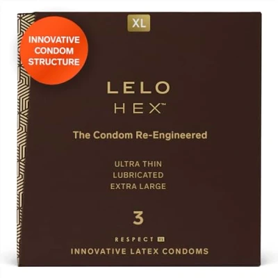 Abbildung von LELO HEX Respect, XL Größe, luxuriöse Kondome mit einer einzigartigen hexagonalen Struktur, dünnes aber starkes Latexkondom, befeuchtet (3 er Pack)