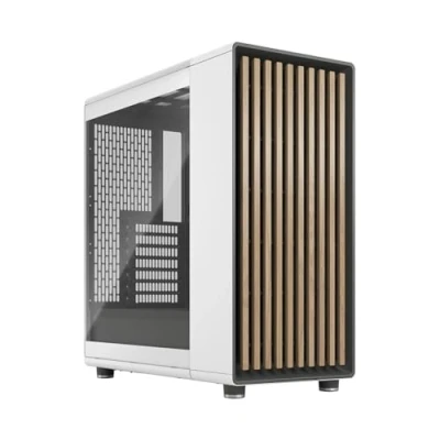 Abbildung von Fractal Design North Chalk White Wood Oak Front Mesh Side Panels Two 140mm Aspect PWM Fans Included Intuitive Interior Layout ATX Mid Tower PC Gaming Case