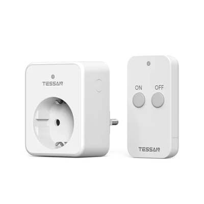 Abbildung von TESSAN Funksteckdosen mit Fernbedienung 30,5M, 3600W Stecker Fernbedienung, Platzsparende Steckdose Schaltbare für Lampe und Haushaltsgeräte, Weiß