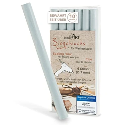 Abbildung von gravurART Siegelwachs flexibel für Wachspistole Stilvoll Briefe versiegeln mit dem 6er Pack Wachs Siegelstempel in Eukalyptus 7 mm