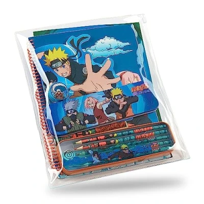 Abbildung von Naruto Schreibwaren Set, Anime Zurück zu Schul Sachen, Inklusive Notizbuch A5 und A4 Größen, Buntstifte, Federmäppchen Kawaii, Ballpoint Pen, Radiergummi, Anspitzer, &amp; Lineal, Geschenke