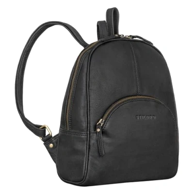 Abbildung von STILORD &#039;Margot&#039; Daypack Damen Leder Klein Vintage Rucksack für Frauen Anti Diebstahl Rucksackhandtasche Städtetrips Tagesrucksack Echtleder, Farbe:schwarz