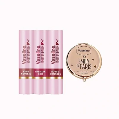 Abbildung von Vaseline x Emily in Paris Valentinstag Set Lippenbalsam Stift 3er plus Taschenspiegel Kompaktspiegel Limited Edition (Mix &amp; Spiegel)