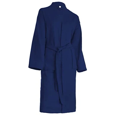 Abbildung von Brandsseller Bademantel Unisex M Baumwolle Waffelpiqué leichter Hausmantel für Damen und Herren Navy
