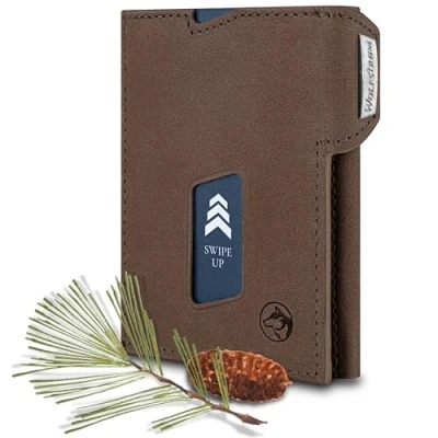 Abbildung von Wolfstrøm Slim Wallet mit Münzfach &#039;Ludvig&#039; I 7+1 Karten Mini Geldbörse Herren klein, RFID Blocker Damen Portemonnaie klein Credit Card Holder Geldbeutel Vintage Brown