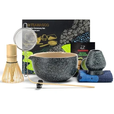 Abbildung von TEANAGOO Japanisches Tee Set (7 Stück) Matcha Schneebesen Schüssel mit Ausgießer Bambus (Chasen) Schaufel (Chashaku) Schneebesenhalter Teezubereitungsset. N17
