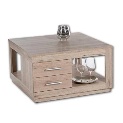 Abbildung von Stella Trading FESTIVAL Couchtisch mit zwei Schubladen in San Remo Eiche Optik geräumiger Sofatisch Ablage für Ihren Wohnbereich 80 x 46 cm (B/H/T)