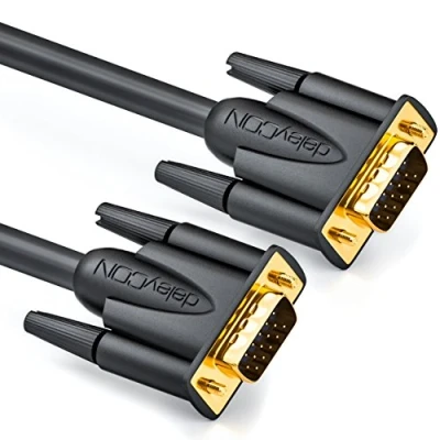 Abbildung von deleyCON 2m VGA Kabel 15 polig S Monitorkabel D Sub Stecker 1080p Full HD 3 fach geschirmt Knickschutz vergoldete Kontakte Schwarz
