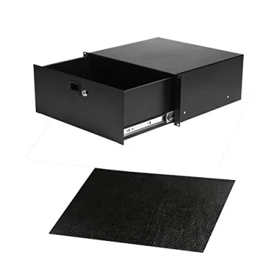 Abbildung von Infitronic INRS214 19 Zoll Stahl Rackschublade Dokumentenablage Dokumentenschublade abschließbar mit Schloss Vollauszug Schwarz (4 HE)