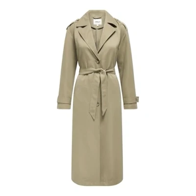 Abbildung von ONLY Damen Langer Trench Coat Eleganter Basic Übergangs Mantel Einreihig Longline mit Gürtel ONLLINE, Farben:Beige 2, Größe:XS