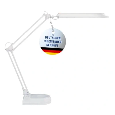 Abbildung von Maul LED Schreibtischlampe MAULatlantic Lampe mit Standfuß Tageslichtlampe 6500 K &amp; 860 Lm verstellbarem Leuchtenkopf Geprüfte Sicherheit (GS Zeichen) Weiß