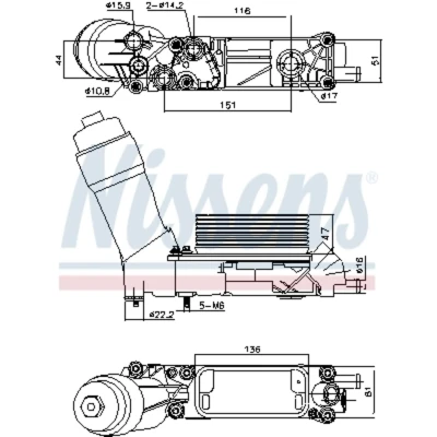 Abbildung von NISSENS 91335 Ölkühler mit Ölfiltergehäuse, Dichtungen JEEP: GRAND CHEROKEE 4