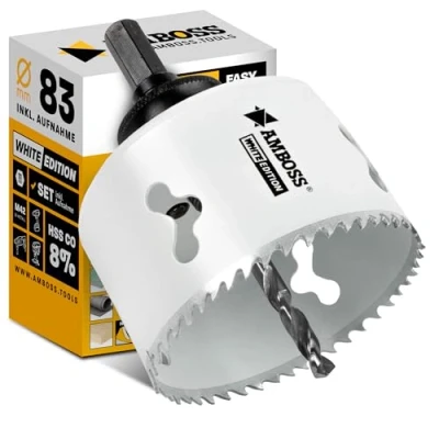 Abbildung von Lochsäge 83 mm Amboss Bi Metall (inkl. 6 kant Standard Aufnahme) ideal für Hohlwanddose, LED Spot, Steckdose in Gipskarton/Holz