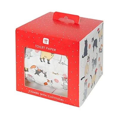 Abbildung von Talking Tables Toilettenpapier mit Katzenmotiv, lustiges Badezimmer Accessoire, Geschenke für Weihnachten, BC PET T ROLL CAT, Rot, Einheitsgröße