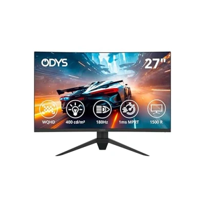 Abbildung von ODYS Q27 PRO X Curved Gaming Monitor 27 Zoll (69 cm), 180 Hz, WQHD (2.560x1.440 px), 1 ms Reaktionszeit (MPRT), HDR, 1500R, FreeSync/G Sync kompatibel, Eye Care, HDMI, Display Port, 3,5mm Audio