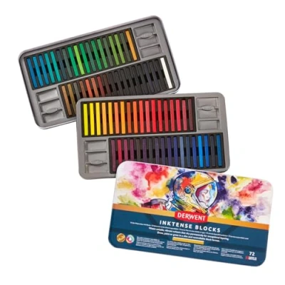 Abbildung von Derwent Inktense 72 Tintenblöcke, Set mit Wasserfarben, Breite 8 mm, wasserlöslich, ideal zum Zeichnen, Ausmalen, Basteln und Malen auf Papier Stoff, professionelle Qualität (2301980)