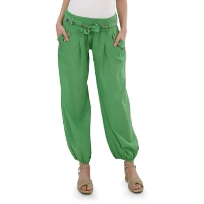 Abbildung von Malito Damen Haremshose Leichte Stoffhose aus Baumwolle Bequeme Hippie Sommerhose für warme Tage Aladinhose/Pumphose 3417 (Grün)