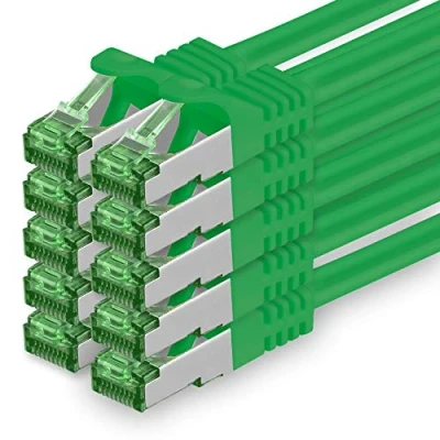 Abbildung von 1 M Cat.7 Netzwerk Kabel 10 Stück Cat7 Patch Lan Ethernet RJ45 Gbit/s (Alle Internetgeschwindigkeiten) Grün Meter