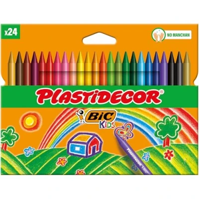 Abbildung von Bic Plastidecor farbig Wachsmalstifte, Klassisch, 24 Stück (1er Pack)