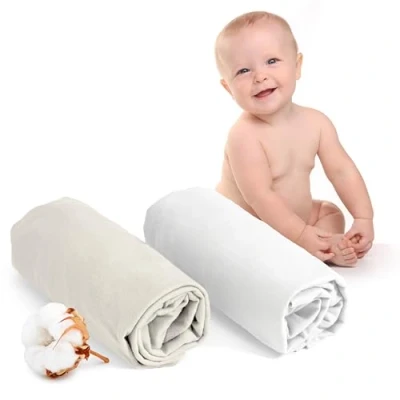 Abbildung von Dreamzie Spannbettlaken 60x120 Baby 2er Pack Baumwolle Oeko Tex Zertifiziert Weiß und Beige 100% Jersey 60x120cm
