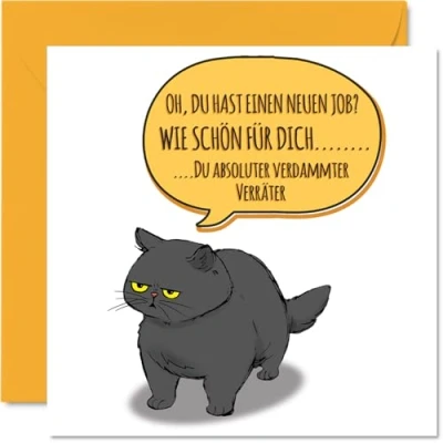 Abbildung von Stuff4 Abschiedsgeschenk Kollegen Verräter Katze Abschiedskarte Kollege Kollegin Arbeitskollegin, 145mm Karte Abschied Glückwunschkarten Grußkarte